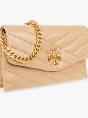 Tory Burch Kira quilted Leather Chain Crossbody with Gold Logo